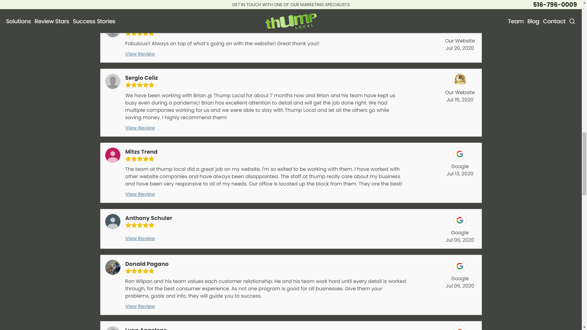 Reviews Landing Page